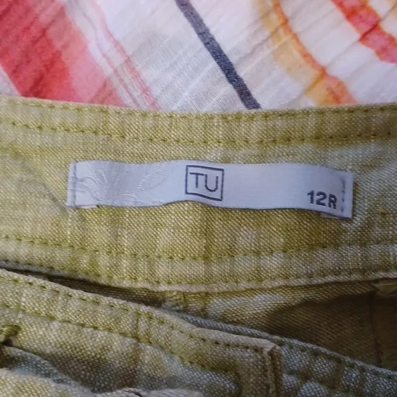 TU sz 12, 100% Linen drawstring wide leg pants in a muted basil green. - Picture 7 of 10